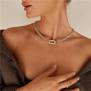 Gold Necklace for Women, 14K Gold Plated Chunky Cuban Link Chain Herringbone